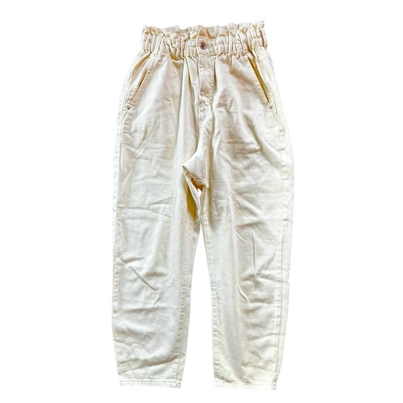 Zara Paper Bag High Rise Cream Lightweight Jeans 100% Cotton Sz 6 - Picture 4 of 9